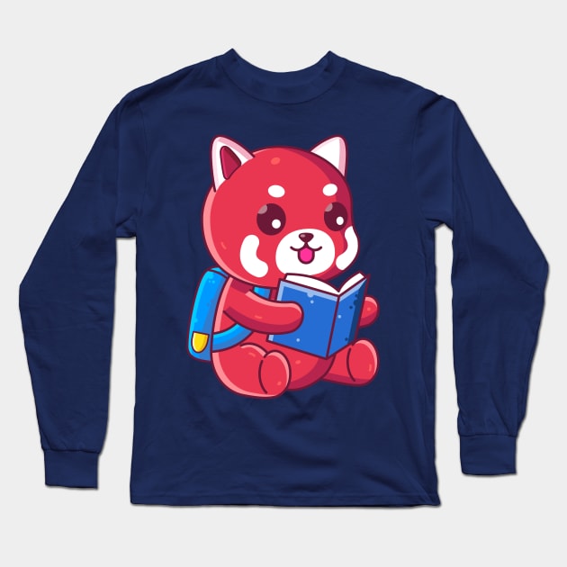 Cute school red panda reading book Long Sleeve T-Shirt by Ardhsells